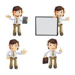 Business man cartoon character Illustration design creation Set with different gestures