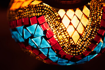 turkish small glass lamp at night close up