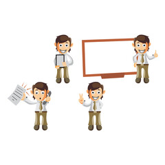 Business man cartoon character Illustration design creation Set with different gestures