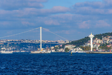 Naklejka premium Bosphorus Bridge (15 July Martyrs Bridge), a bridge across Bosphorus Strait in Istanbul, Turkey