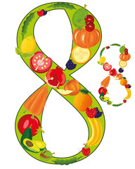 Decorative numeral eight from fruit and vegetables