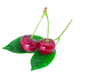 Red cherries on a white background. Isolated image.