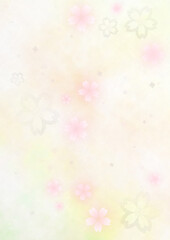 Fototapeta na wymiar 銀箔とふわふわの桜　幻想的な背景　春の和風背景素材（黄色×桜色）縦型