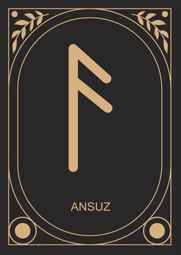 Ansuz runa. Signs, receipt. Vector illustration.