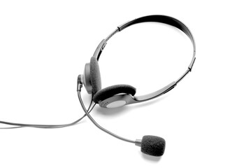 Headphones with microphone on white background