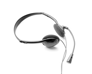 Headphones with microphone on white background