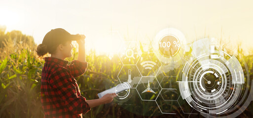 Farmer  with a digital tablet in the agricultural field.