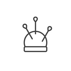 Pincushion with pins line icon. linear style sign for mobile concept and web design. Tailor cushion with pin needles outline vector icon. Symbol, logo illustration. Vector graphics