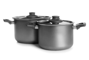 Cooking pots on white background
