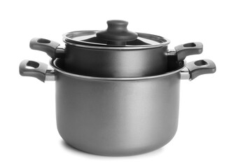 Cooking pots on white background