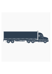 Editable Flat Monochrome Style Side View Trailer Truck Vector Illustration for Vehicle or Shipment Transportation Related Design