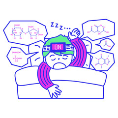 催眠学習で化学の構造式を暗記する子供 3色イラスト