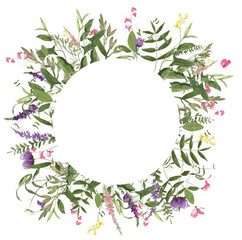 Green Meadow Flowers wreath. Hogh resolution Invitation elements