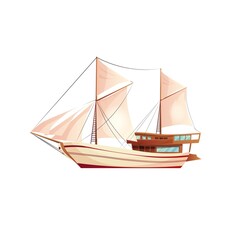 Sailing ship cartoon vector illustration.