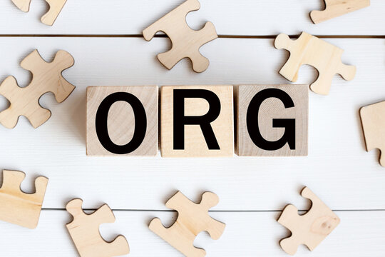 ORG- text on wood cubes on a WHITE background. puzzles