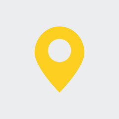 Yellow pin point. map location symbol isolated on grey background. vector illustration stock