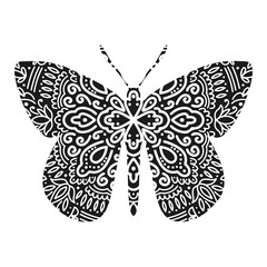 Graphic butterfly mandala abstract isolated in white background.Boho indian shape.Ethnic oriental style