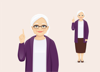 Mature senior woman in casual clothes pointing up with idea vector illustration