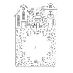 Coloring black and white in the form of a clock. European city.