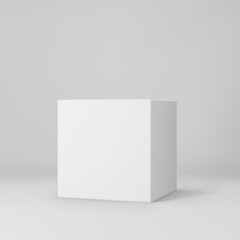 White 3d cube with perspective isolated on grey background. 3d modeling box with lighting and shadow. Realistic vector icon