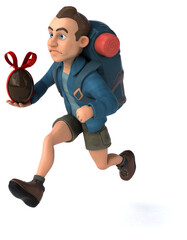 Fun illustration of a 3D cartoon backpacker