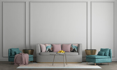 Fototapeta na wymiar mock up furniture decoration in modern interior and white background, luxury living room, Scandinavian style, 3D render, 3D illustration