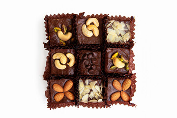 Brownie, White Background, Cake, Directly Above, Chocolate
