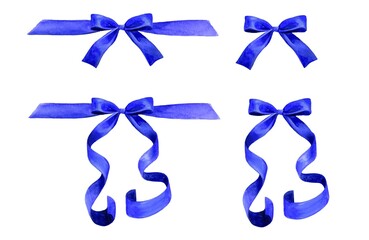 A set of blue gift bow with ribbon