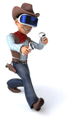 Fun 3D Illustration of a cowboy with a VR Helmet