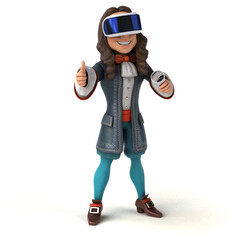 Fun 3D Illustration of a baroque gentleman with a VR Helmet