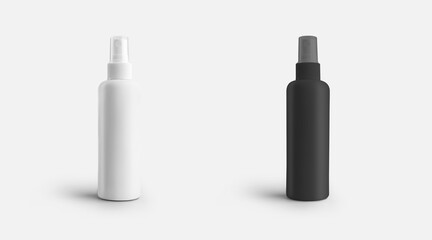 Mockup of a white, black jar jar with a lid for perfume, antiseptic, aerosol bottle for presentation of design, pattern.