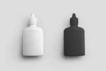Template of a plastic white, black bottle with a screw cap, a jar for drops, liquids, for design presentation.