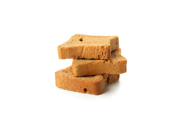 Pile of bread pieces isolated on white background