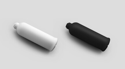 Plastic packaging template with flip top lid, white, black push-pull jar isolated on background.