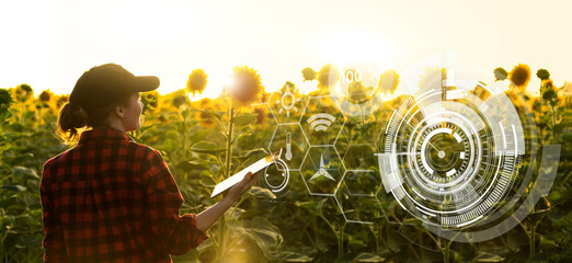 Farmer  with a digital tablet in the agricultural field.