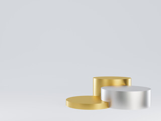 3D rendered geometric gold and sliver podium