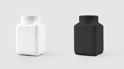 Mockup of a plastic jar with a screw cap for vitamins, tablets, pills, isolated on background.