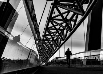 modern city architecture of footbridges in black and white