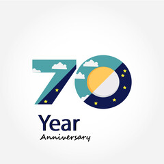 70 Year Anniversary Logo Vector Template Design Illustration blue and white