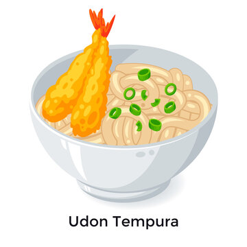 Delicious Udon Tempura Japanese noodle with fried shrimp illustration vector