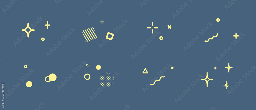 Wall mural キラキラした飾りのアイコンのセット　星　イラスト　装飾　背景　幾何学模様　輝き　素材