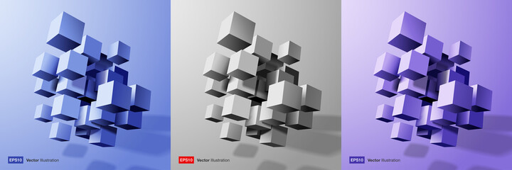 3d cubes set. Violet,blue, gray 3d cube collection. Vector illustration