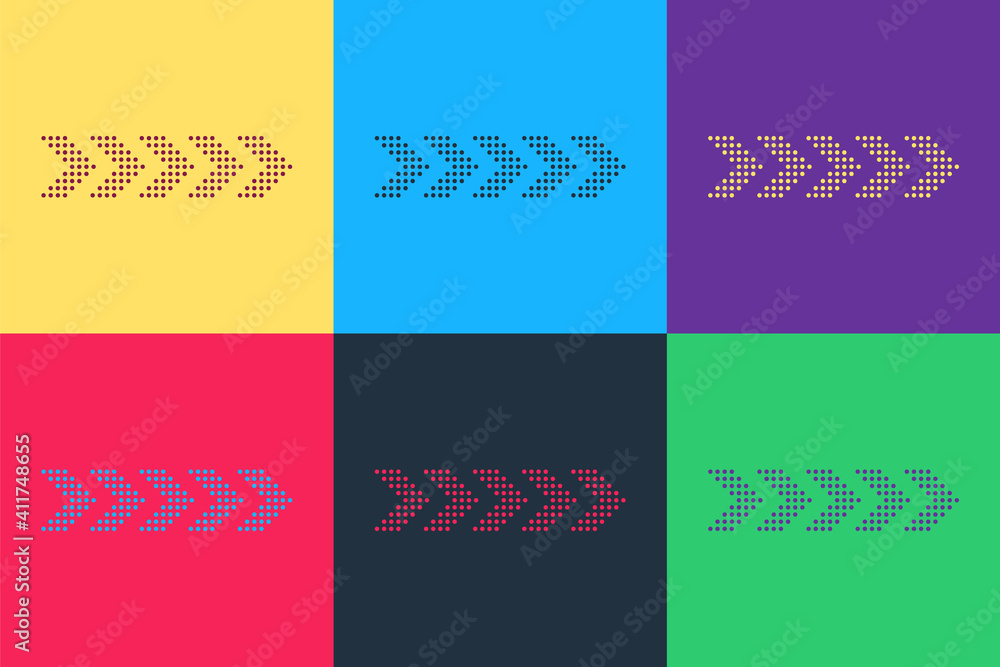 Poster pop art dots arrow icon isolated on color background. vector.