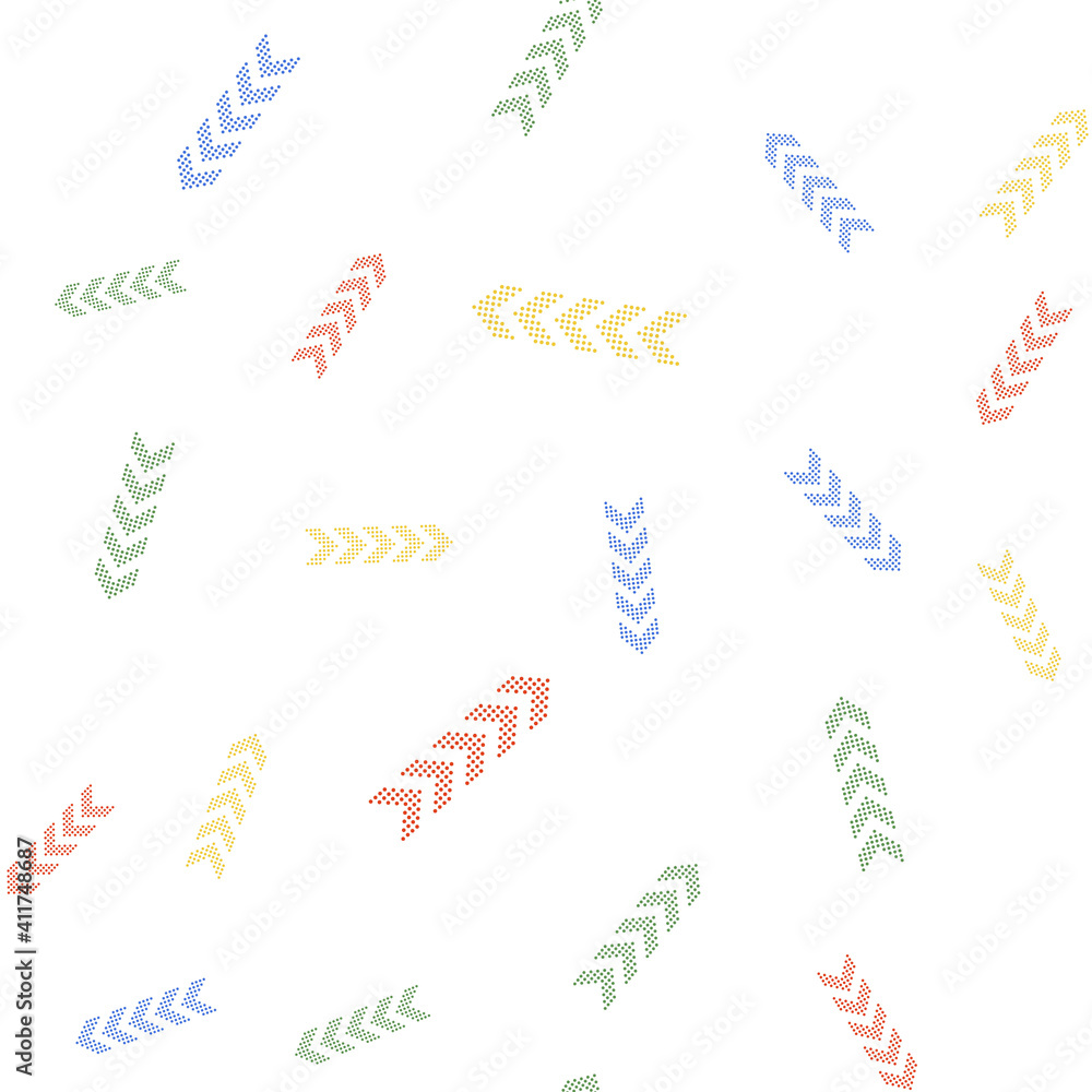 Poster color dots arrow icon isolated seamless pattern on white background. vector.