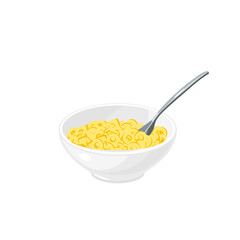 Bowl of cereal with spoon. Healthy breakfast. Vector illustration cartoon flat icon isolated on white background.