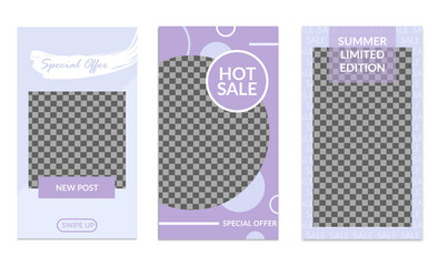 Set of baby blue simple modern instagram stories template vector for online business, sale promotion, graphic designer, presentation, sales marketing, creative content, flyer, poster, snapchat, card