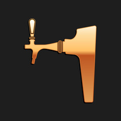 Gold Beer tap icon isolated on black background. Long shadow style. Vector.