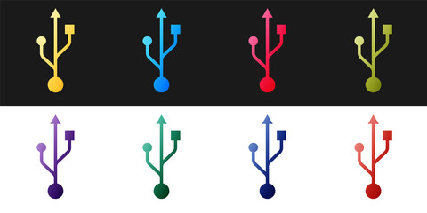 Set USB symbol icon isolated on black and white background. Usb flash drive symbol. Vector.