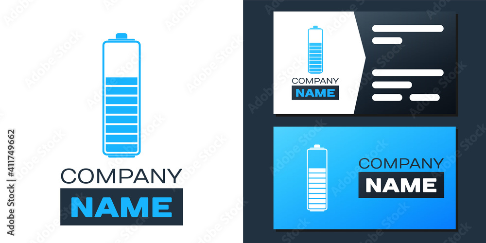 Poster logotype battery charge level indicator icon isolated on white background. logo design template elem