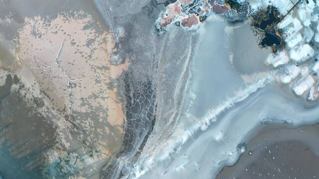 Aerial view of the salty pink lake. Genichesk, Ukraine.